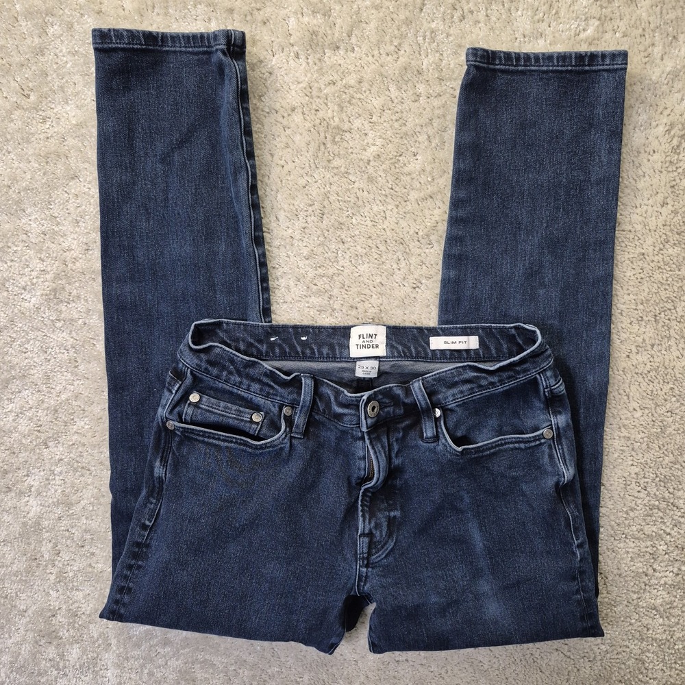 Flint and Tinder Jeans Mens 29/29 Slim Fit Blue Dark Wash Knee Fade Skate Punk